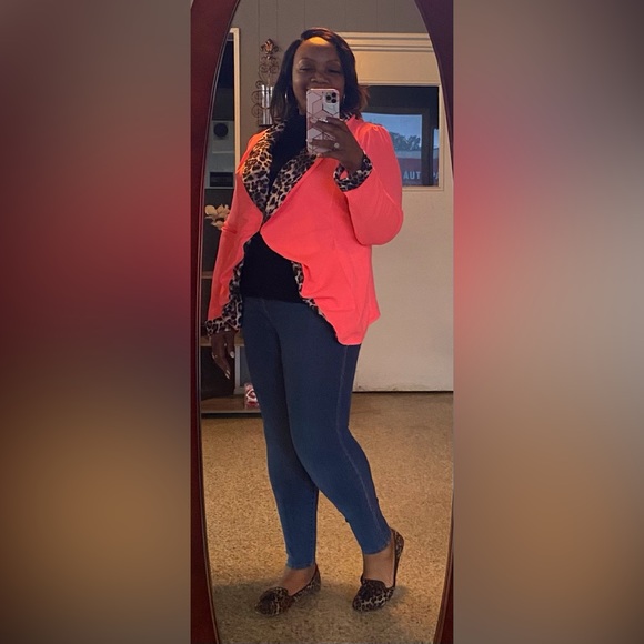 1X-3X Elle Pink Leopard Print Open Shawl Blazer-Host Pick - Picture 2 of 12